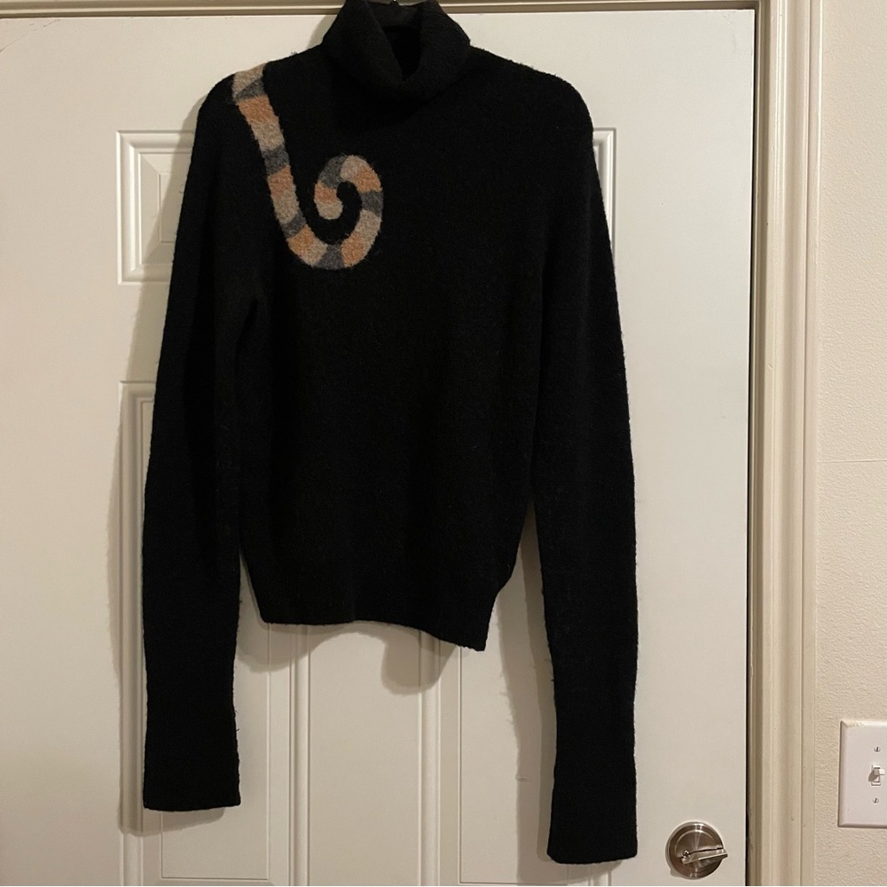 MIEKO UESAKO Black Turtleneck Double Sided Cat Motif Sweater Size 38 - Picture 3 of 8